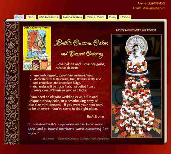 Dessert caterer Beth Brown's website homepage