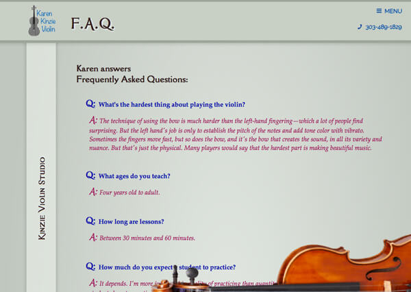 Karen Kinzie's FAQ page