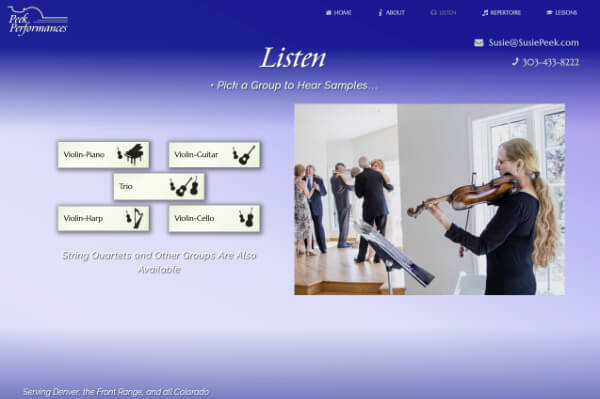 Susie's Listen page, where visitors can hear sound clips.