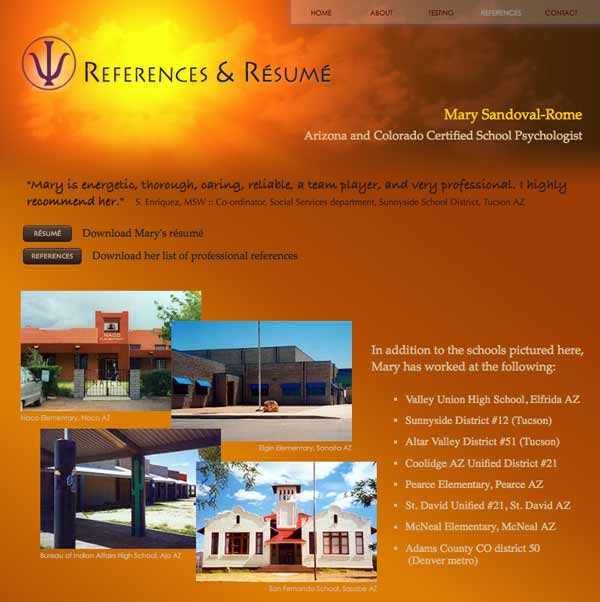 School psychologist Mary Sandoval-Rome's References page